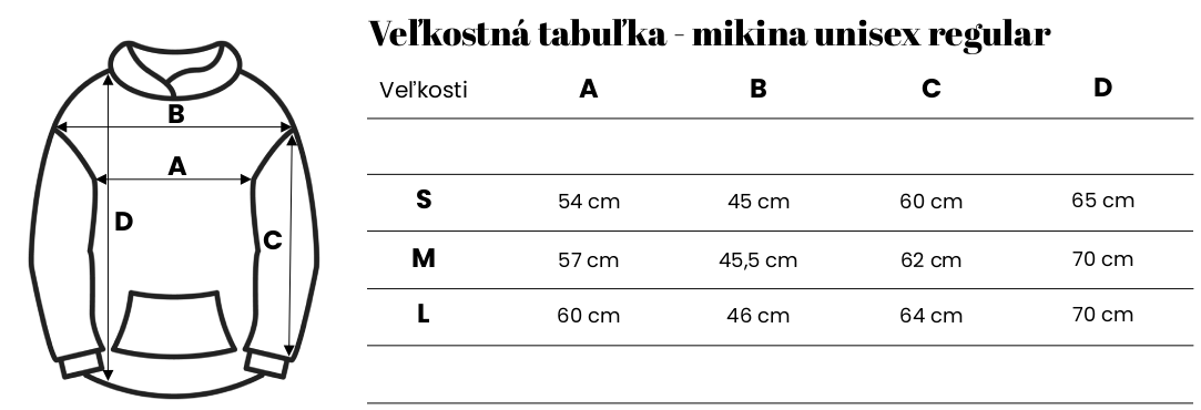Velkostna tabulka mikina Liecive